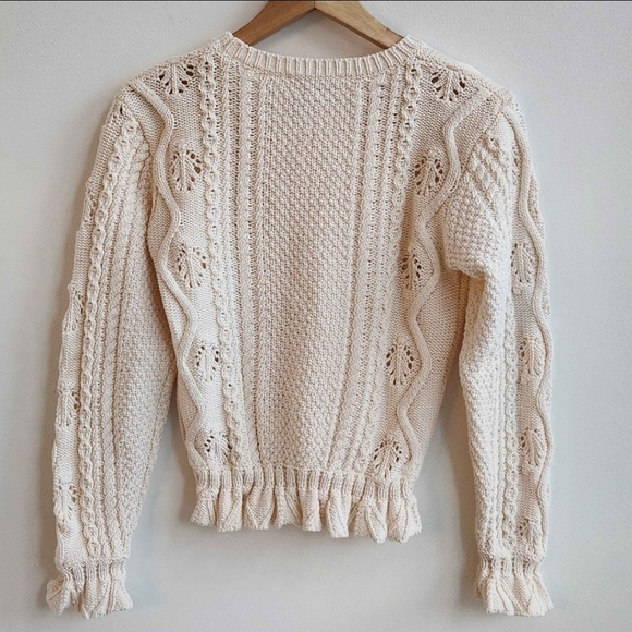 Ivory Ruffled Hem Cable Knit Sweater - Picture 6 of 8